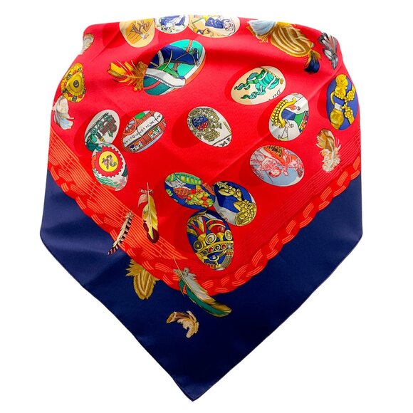 Hermes Red / Navy Blue Multi Couvee d'Hermes Square Silk Twill Scarf - Picture 3 of 13